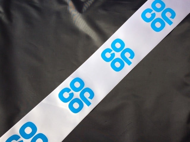 White Printed Ribbon With Cyan Blue Print