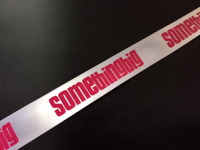 White Printed Satin Ribbon With Magenta Pink Printed Logo