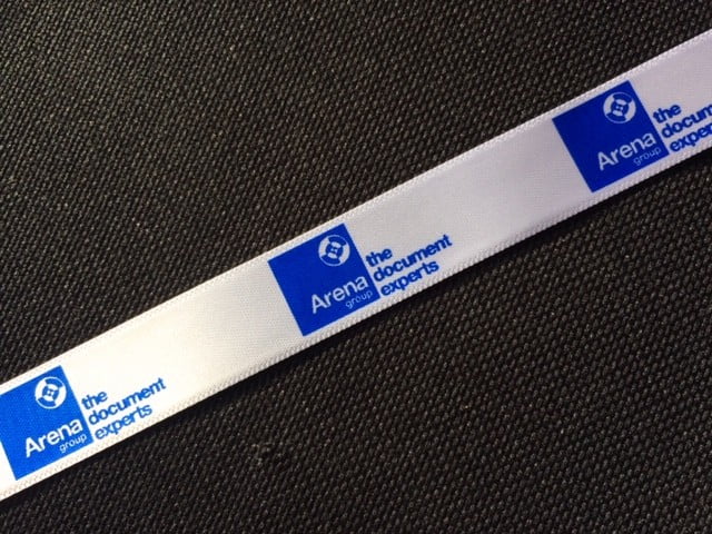 White printed ribbon with royal blue print