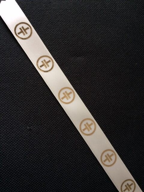 Cream Printed Ribbon with Rose Gold Printed Logo