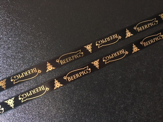 Black Printed Ribbon With Metallic Gold Logo Black Printed Ribbon With Metallic Gold Printed Logo